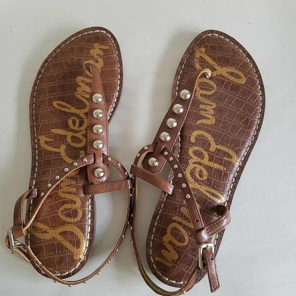 Sam Edelman Gigi Flat Brown Studed Sandals Womens Size 6M